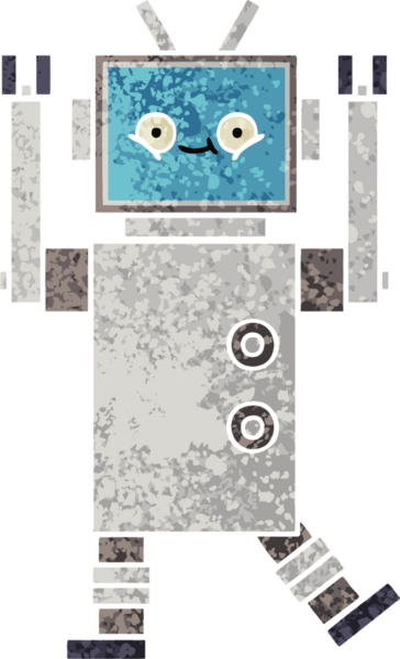 Bir insan tarafından çizilmiş bir robotun retro çizim tarzı karikatürü