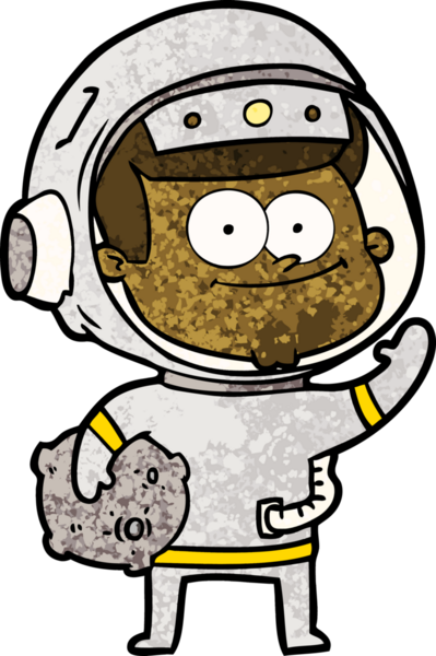 Bir insan tarafından çizilmiş mutlu astronot çizgi filmi.