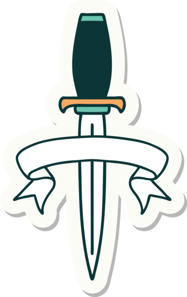 Bir insan tarafından çizilmiş bir hançer sancağına sahip dövme stili.