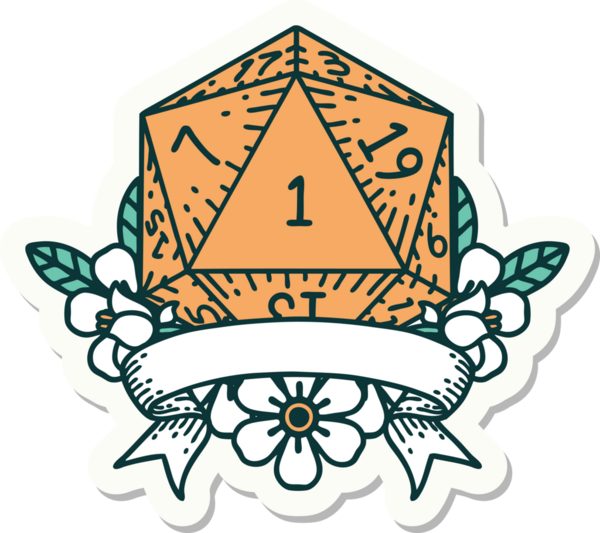 Bir insan tarafından çizilmiş doğal bir d20 zar etiketi.