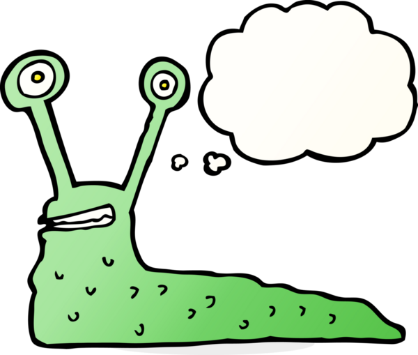 Bir insan tarafından çizilmiş düşünce baloncuklu çizgi film sümüklüböceği.