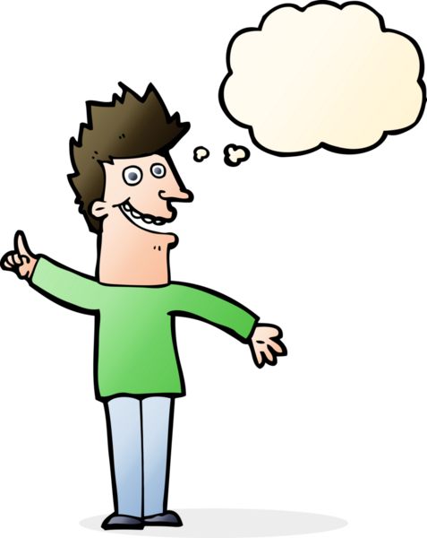 Bir insan tarafından çizilmiş düşünce balonlu mutlu adam çizgi filmi.