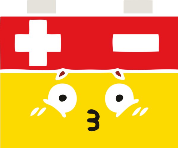 Bir insan tarafından çizilen araba aküsünün düz renkli retro karikatürü