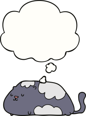 Bir insan tarafından çizilmiş düşünce kabarcığı olan çizgi film kedisi.
