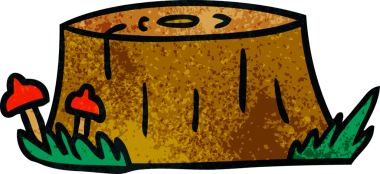 Bir insan tarafından çizilmiş bir ağaç kütüğünün el çizimi karikatürü.