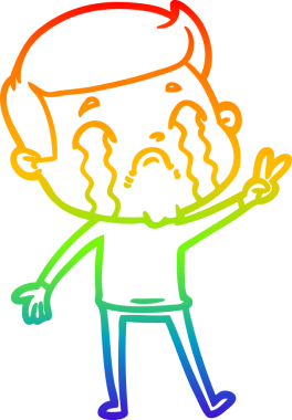 Gökkuşağı gradyan çizimi bir insan tarafından çizilmiş ağlayan bir karikatür adamı çiziyor.