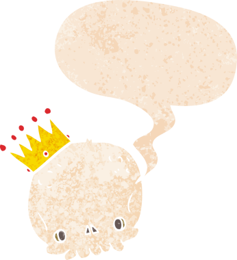 Bir insan tarafından çizilmiş, grunge 'de konuşma baloncuğu olan karikatür kafatası.