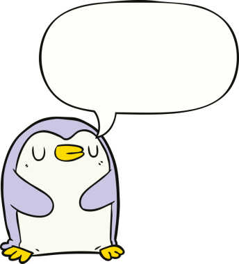 Bir insan tarafından çizilmiş konuşma balonu olan penguen çizgi filmi.