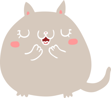 Düz renkli çizgi film bir insan tarafından çizilmiş şirin kedi.