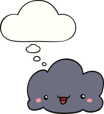 Bir insan tarafından çizilmiş düşünce baloncuklu şirin çizgi film bulutu.