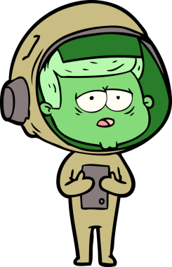 Bir insan tarafından çizilmiş yorgun astronot çizgi filmi.