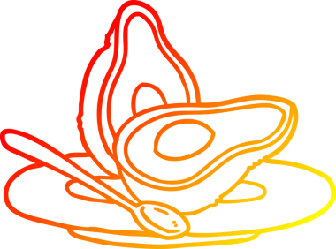 Bir insan tarafından çizilmiş yarım yamalak bir avokado çizimi.