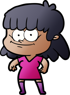 Bir insan tarafından çizilmiş gülümseyen çizgi film kızı.