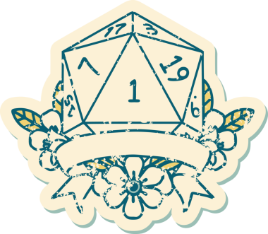 Retro Dövme Biçimi Doğal Bir d20 zar bir insan tarafından çizildi