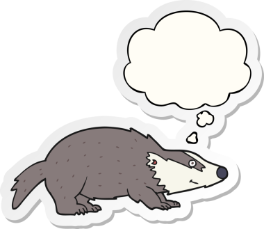 Düşünce baloncuklu çizgi film porsuğu insan tarafından çizilmiş bir çıkartma.