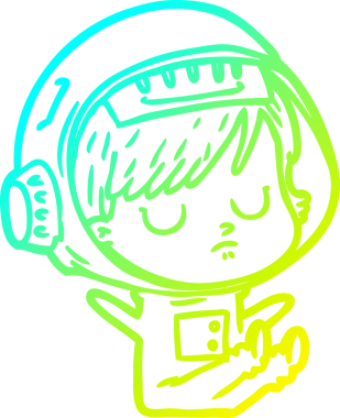 Bir insan tarafından çizilmiş soğuk gradyan çizgili astronot kadın çizimi.