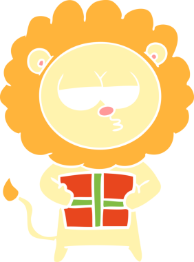 Düz renkli çizgi film, sıkılmış aslan, bir insan tarafından çizilmiş.