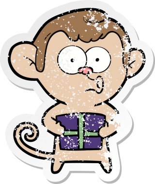 Bir insan tarafından çizilmiş karikatür Noel Maymunu 'nun sıkıntılı çıkartması