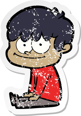 Bir insan tarafından çizilmiş mutlu bir çizgi film karakterinin sıkıntılı çıkartması.