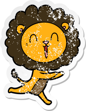 Bir insan tarafından çizilen gülen aslan çizgi filminin sıkıntılı çıkartması.