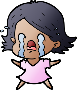 Bir insan tarafından çizilmiş ağlayan çizgi film kadını.