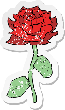 Bir insanın çizdiği gül karikatürünün gerilemiş retro yapıştırması.