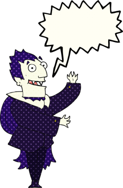 Bir insan tarafından çizilmiş serbest çizilmiş çizgi roman konuşma balonu çizgi filmi vampiri.