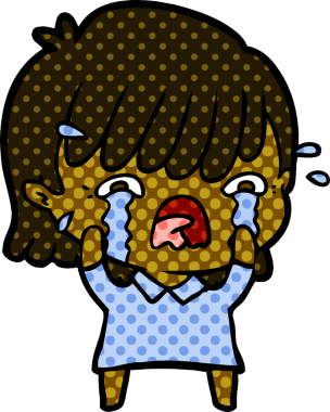 Bir insan tarafından çizilmiş ağlayan çizgi film kızı.