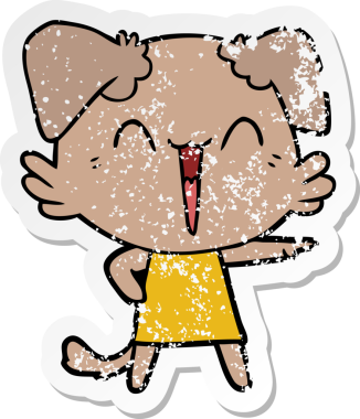 Bir insan tarafından çizilmiş mutlu küçük bir köpek çizgi filminin sıkıntılı çıkartması.