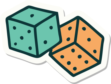 Bir insan tarafından çizilmiş geleneksel şanslı zar stili dövme çıkartması.