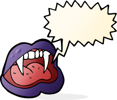 Bir insan tarafından çizilmiş konuşma balonlu vampir dudakları.