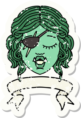 Retro Dövme Biçimli Ork karakter yüzü Bir insan tarafından çizilmiş pankartıyla