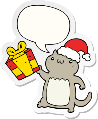 Bir insan tarafından çizilmiş baloncuk çıkartmalı şirin bir çizgi roman kedisi.