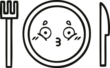 Bir insan tarafından çizilmiş bir yemek tabağının karikatürü.