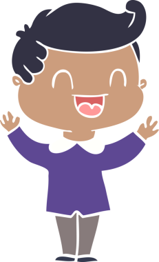 Bir insan tarafından çizilmiş düz renkli çizgi film mutlu adam.