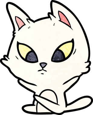 Bir insan tarafından çizilmiş kafası karışmış çizgi film kedisi.