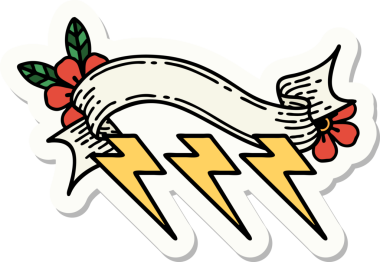 Bir insan tarafından çizilmiş yıldırımlı dövme stili etiketi