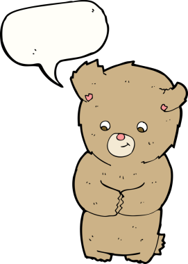 Bir insan tarafından çizilmiş konuşma balonlu oyuncak ayı.