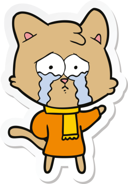 Bir insan tarafından çizilmiş ağlayan bir kedinin çıkartması.