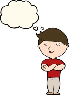 Bir insan tarafından çizilmiş düşünce balonlu mutlu adam çizgi filmi.