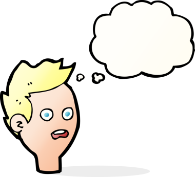 Bir insan tarafından çizilen düşünce baloncuğuyla şok olmuş bir adam.