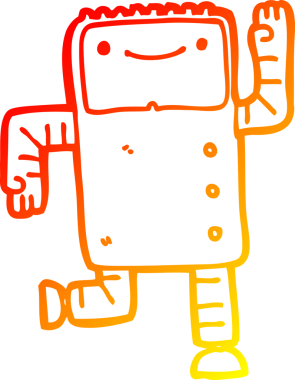 Bir insan tarafından çizilen çizgi film robotunun sıcak çizgi çizimi