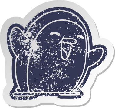 Bir insan tarafından çizilmiş sevimli bir penguenin eski bir karikatür yapıştırması.