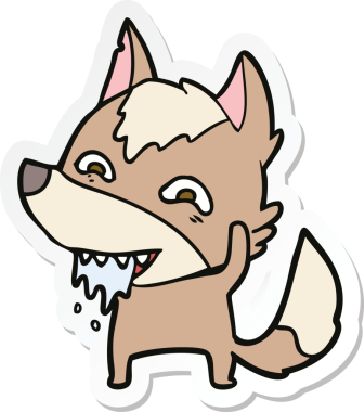 Bir insan tarafından çizilmiş aç kurt çizgi filminin çıkartması.