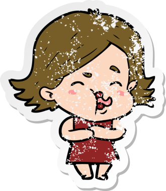 Bir insan tarafından çizilmiş karikatür kızının sıkıntılı çıkartması.