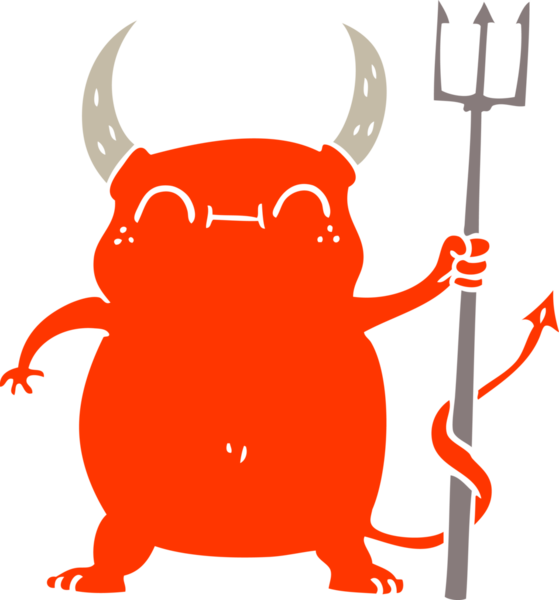 Düz renkli çizgi film. Bir insan tarafından çizilmiş küçük şeytan.