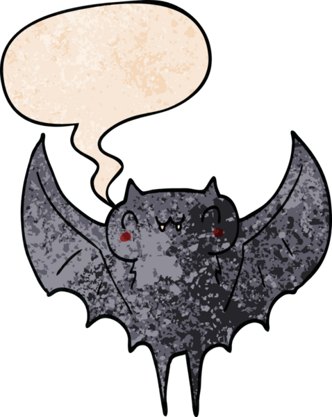 Konuşma baloncuğu olan karikatür yarasası insan tarafından çizilmiş.