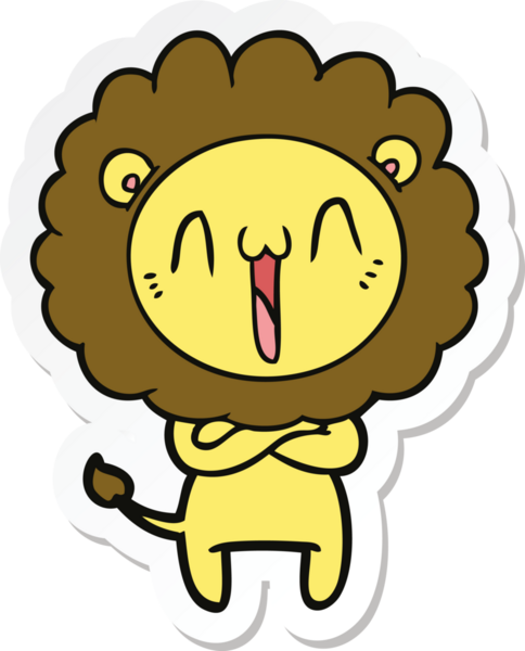 Bir insan tarafından çizilmiş mutlu bir aslanın çıkartması.