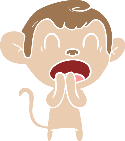 Bir insan tarafından çizilmiş düz renkli çizgi film maymunu