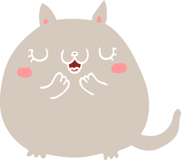 Düz renkli çizgi film bir insan tarafından çizilmiş şirin kedi.